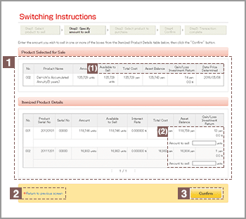 Specify amount to sell (by itemized investment product)