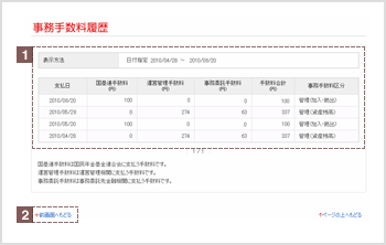 事務手数料履歴　検索結果